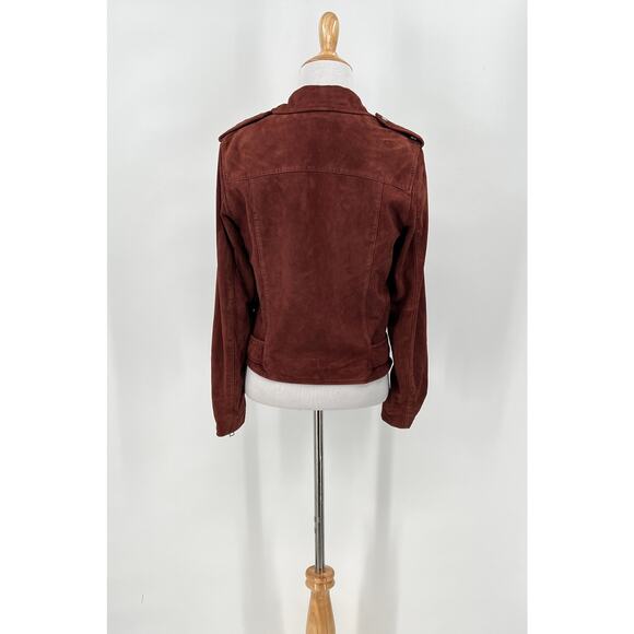 ALLSAINTS Plait Balfern Suede Biker Jacket Womens 6 Burgundy Maroon Moto Zip - Picture 4 of 16